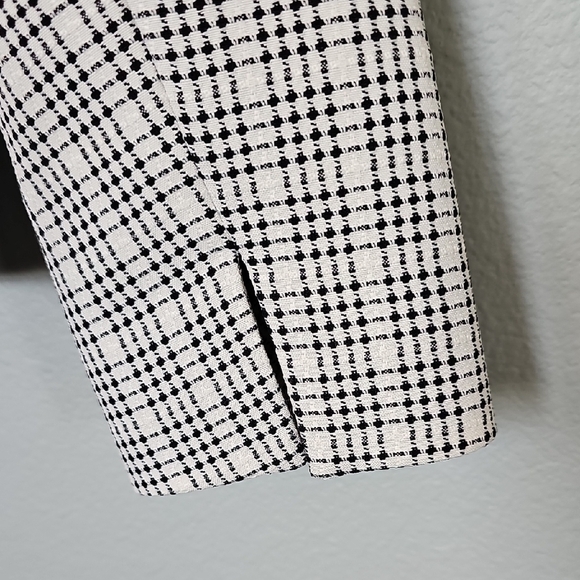 Black Label Evan Picone Black White Checkered Collarless Jacquard Blazer Size 14 - Picture 7 of 8